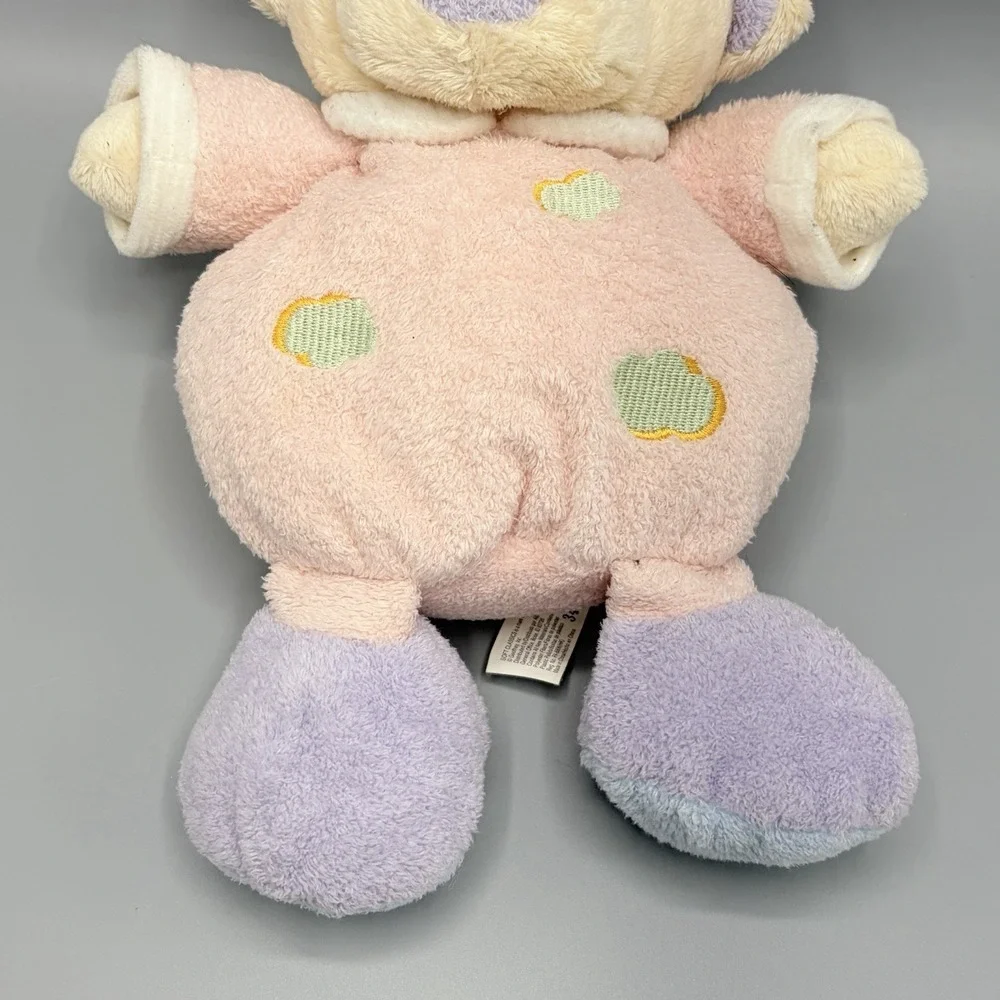 Soft Classic Pastel Teddy Bear w/Night Cap Plush Stuffed Baby Rattle Lovey 9.5